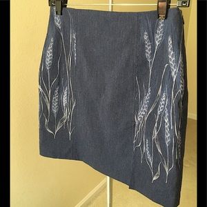 Amnesia Paris vertical wheat stitched blue skirt size 2 ~26” sits @waist/hi hips